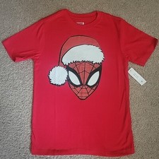 Marvel SPIDERMAN Red Santa T-shirt Boys Size L 10-12 