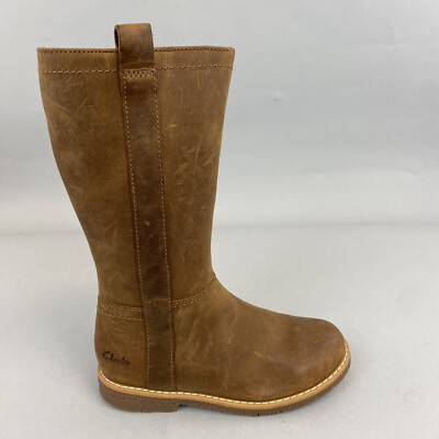 Clarks Tildygrace braune halbhohe Lederstiefel mit Reißverschluss Größe UK10 F Mädchen/Kinder