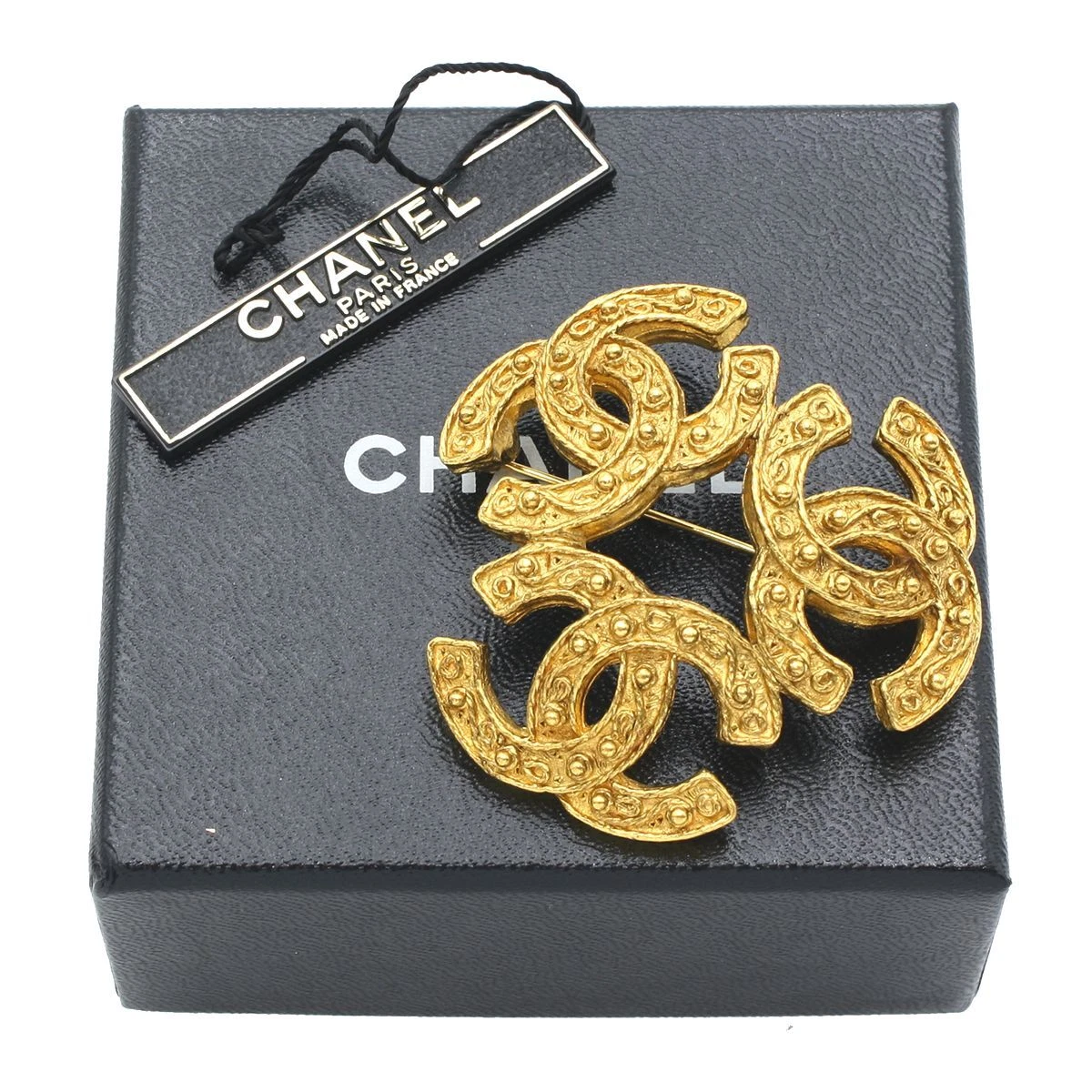 CHANEL Gold-tone Triple Coco Mark 94A Pin Brooch Vintage Excellent T1884