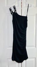 Laundry by Shelli Segal Beaded One Shoulder Gown Black Jersey Size 6 Mini Dress