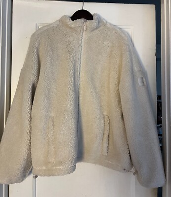 ALO Sherpa Fluffy Oversized Faux Fur Front Zipper Jacket Drawstring waist  Ivory | eBay