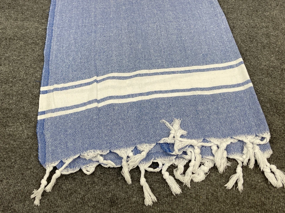 Hamam Turkish Towel Cotton Bath Beach Hammam Peshtemal Blue 28x64 Striped N164 - Image 2 of 4