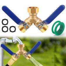 3/4" Garden 2 Way Heavy Duty Brass Y Connector Adaptor Hose Splitter w/ 2 Valves