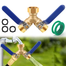 3/4" Garden 2 Way Heavy Duty Brass Y Connector Adaptor Hose Splitter w/ 2 Valves