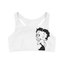 BETTY BOOP Red Lips Kiss White Seamless Sports Bra AOP
