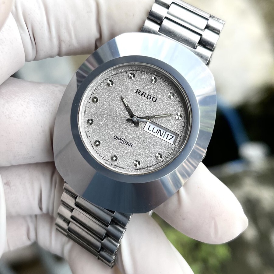 MEN WATCH Rare Rado Diastar Ceramic Day Date Silver Texture Dial Vintage Swiss