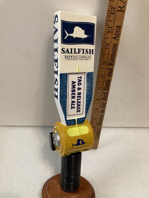 SAILFISH BREWING TAG AND RELEASE AMBER ALE draft beer tap handle. FLORIDA