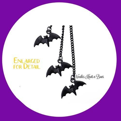 Black Bat Dangle Hook Earrings, Punk Goth Bat Halloween Fashion Earrings - Picture 5 of 7