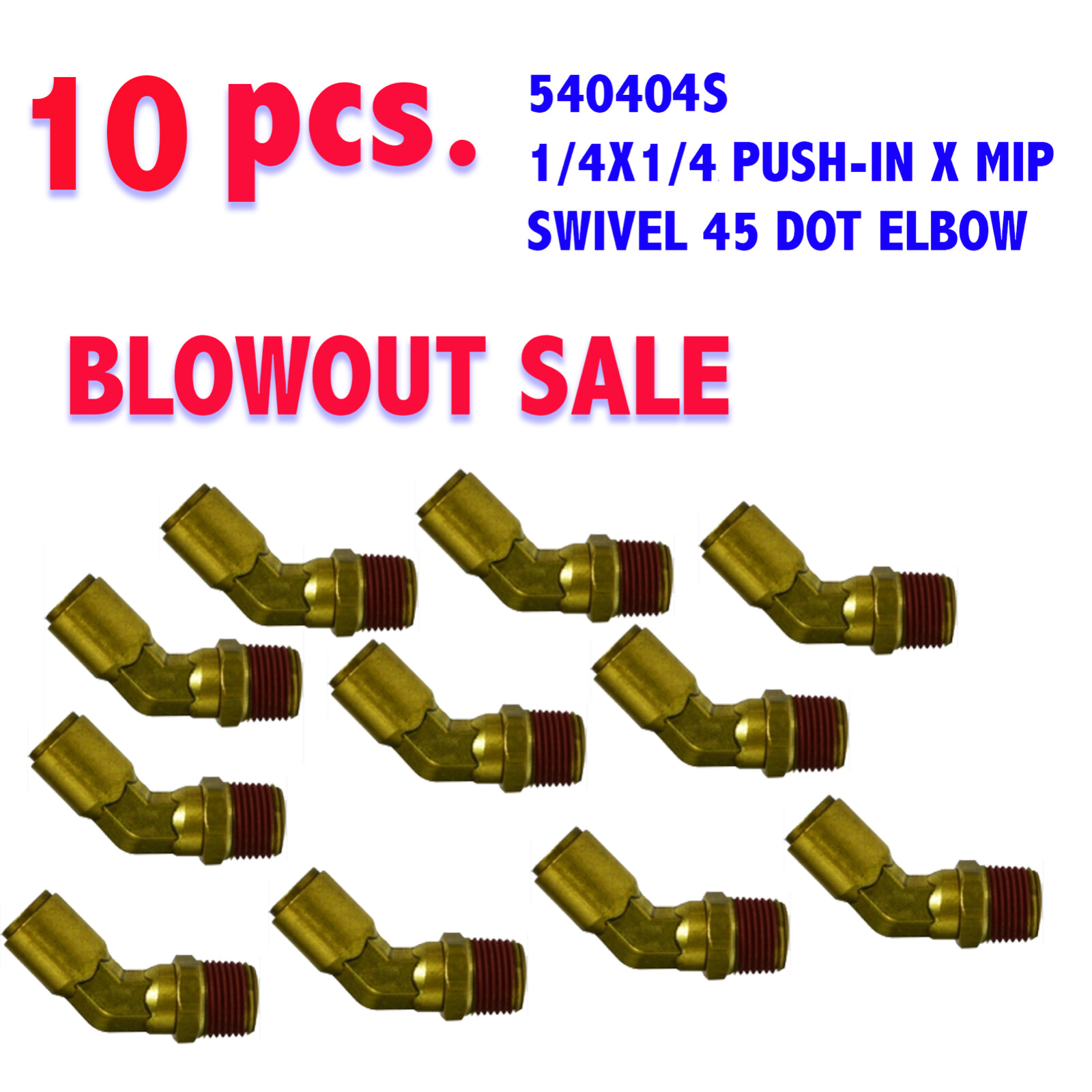 10 Brass 45 Deg Male Elbow 1/4Tx1/4P SWIVEL Quick Connect DOT Air Brake Fitting