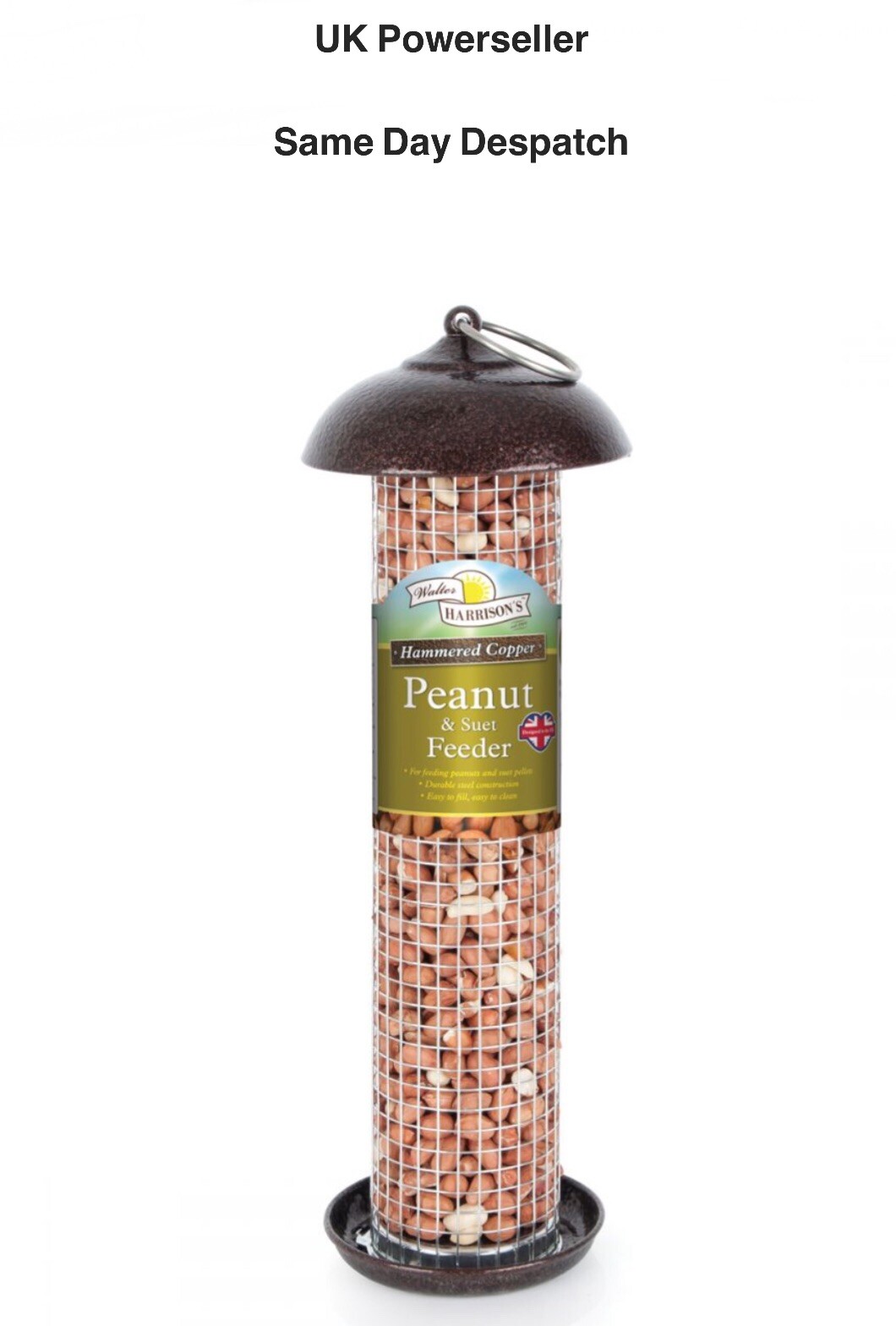 Walter Harrison's Hammered Copper Wild Bird Hanging Peanut & Suet Feeder 30cm