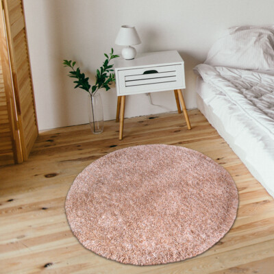 Eco-Friendly Hand Tufted Shag Polyester Round Area Rug Solid Beige BBH Homes
