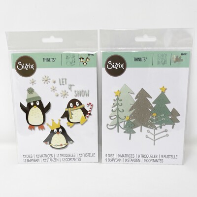 Sizzix Thinlits PENGUIN PALS & PINE FOREST Cutting Dies Winter Christmas NEW