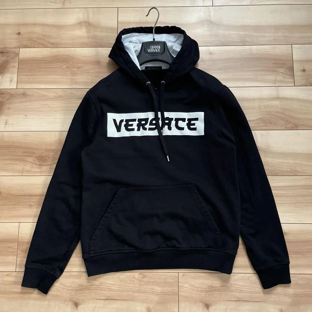 Felpa con cappuccio VERSACE pullover stampa logo nero cotone taglia M usata