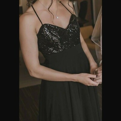 black alfred angelo bridesmaid dresses Alfred Angelo Dress Long Bridesmaid BLACK Sequins by Sapphire #8118L Sz 6  EUC KM