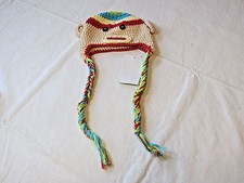 BeBe Oh La La Monkey beanie knit hat with ears and tie baby youth NEW NWT