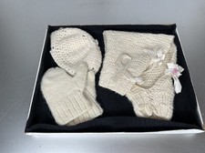 VTG Crochet 3 Piece Baby set Hat , Mittens, Arm Warmers Cream Ivory