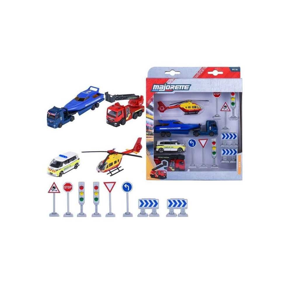 Majorette Premium Playset Secours caserne de pompier et hélicoptère miniature pour circuit de voiture