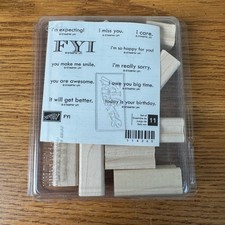 Stampin Up FYI Rubber Stamp Set 11 Wood Mount Sentiments 114365 New Open Box