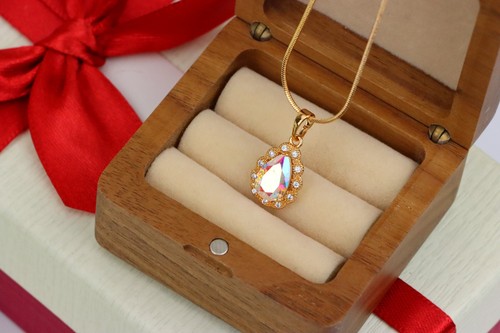 Elegant Teardrop Rose Gold Pendant with Iridescent Stone Accent, XPPT1515 - Picture 7 of 10