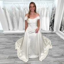 A-line Wedding Dress V Neck Off the Shoulder Detachable Train Zipper Vestido De
