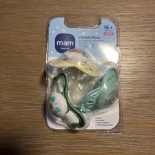 MAM Baby Infant Ortho Pacifier Soothie Binky Animals Blue 16 Months Three Pack