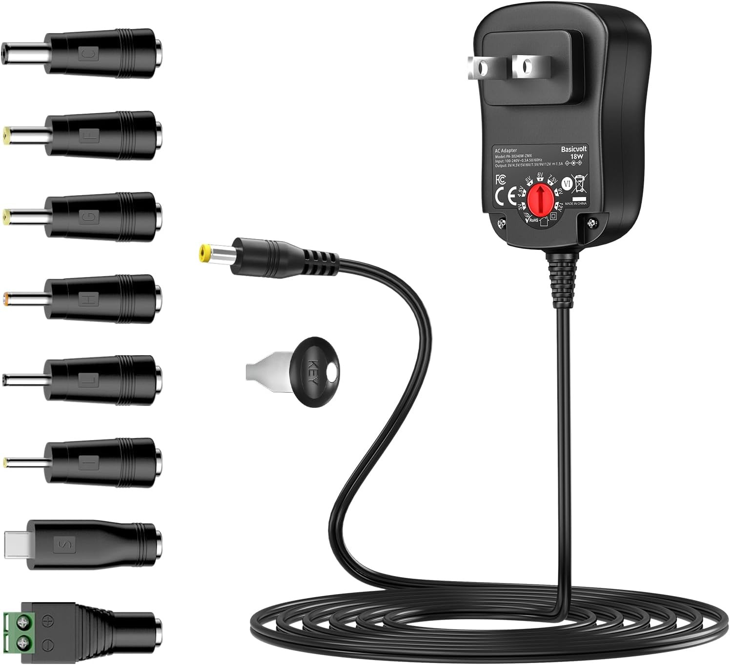 18W 3V 4.5V 5V 6V 7.5V 9V 12V DC Power Supply Universal AC Adapter Replacement C