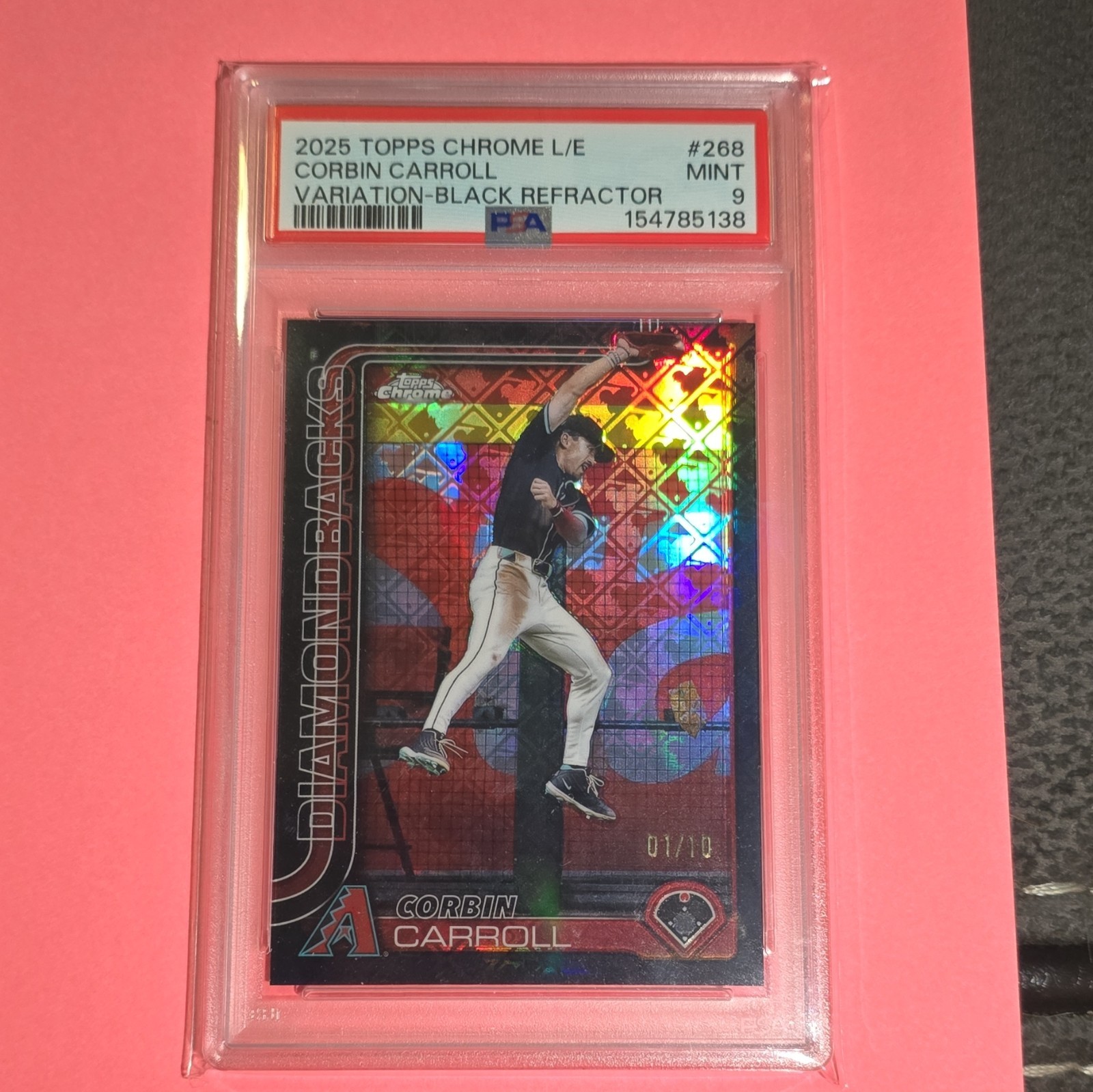 TOPPS 2025 CHROME L/E BLACK REFRACTOR CORBIN CARROLL #268 PSA 9 /10 DIAMONDBACKS