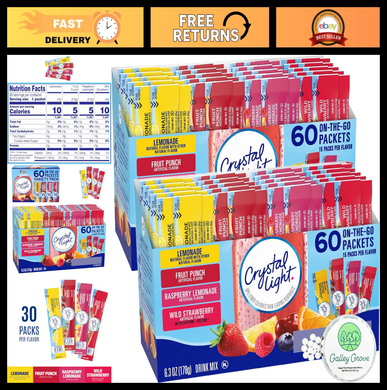 Water Flavoring Enhancer Variety Pack - 120 Drink Mix Packet