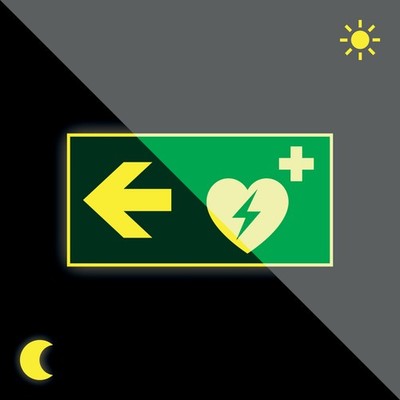 Schild | langnachl. Automat.ext.Defibr.links , ASR/ISO, PVC 30x15cm