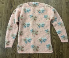 Vintage 1990  s 1980  s Mohair Fuzzy Floral Cottage core Tunic Sweater S M