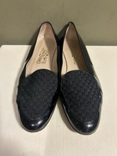 Vtg Salvatore Ferragamo Black Leather Flats Womens Sz 8.5B Wedding Office Formal