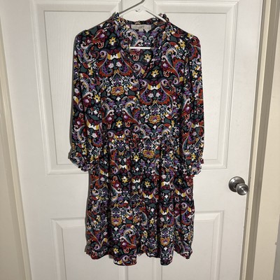 Loft Shirt Dress 3/4 Sleeve Midi Floral Ruffle Boho Cottage Floral M P E190