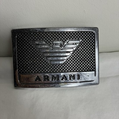 Vintage Giorgio Armani Men's Belt Buckle Silver Black Metal Logo for 1.5'' belt