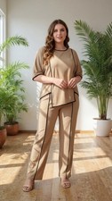 Women Co Ord Set 2 Piece Outfit Top  Wide Leg Pants Casual Lounge Wear
