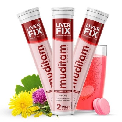 Muditam Ayurveda Liver Fix Brausetabletten zur Entgiftung & Fettleber, 60 Tabs