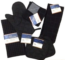 Kitchen Towel Set with 2 Quilted Pot Holders, Oven Mitt, Dish Towel, Dish Dryin