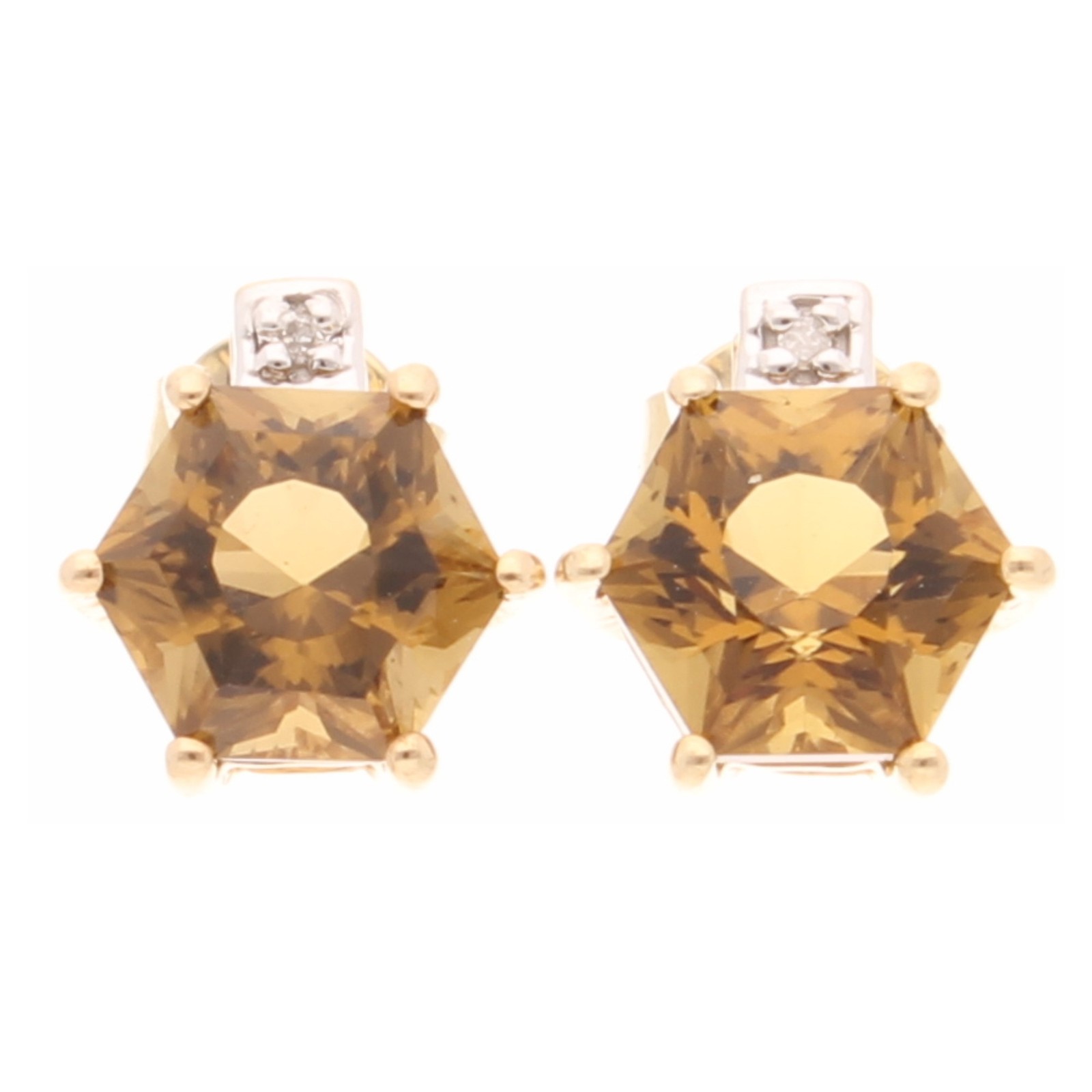 9Carat Yellow Gold Smoky Quartz & Diamond Stud Earrings (9x10mm)