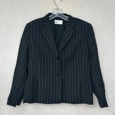 Précis Petite Jacket size 14 black pinstripe lined 3/4 sleeves