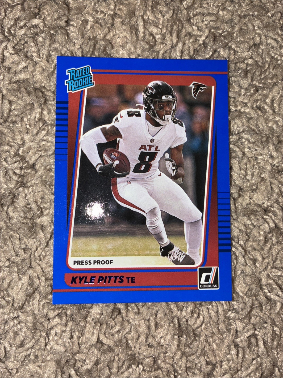2021 Panini Donruss Kyle Pitts Blue Press Proof Rated Rookie Atlanta Falcons