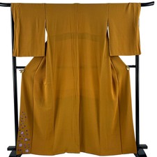 Silk L Kimono Cherry Blossom Petal Yellow Used 161cm Length 68cm Sleeve