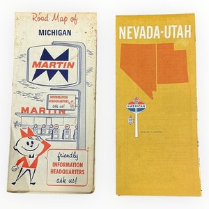 Lot 2 Vintage Oil Company Road Maps Michigan Nevada Utah 1960s