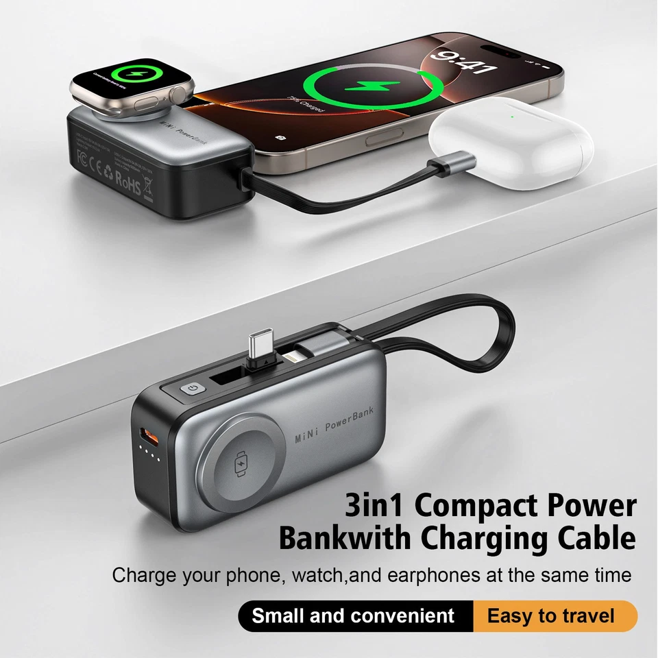 10W 3in1 Magnetic Charger Portable Power Bank For iWatch 8 7 iPhone 15 14 USB-C - Image 3 of 4