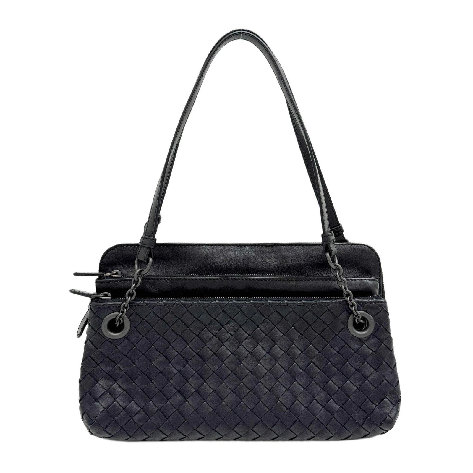 Bottega Veneta — BOTTEGA VENETA Three-Tiered Black Intrecciato Leather Shoulder Bag
