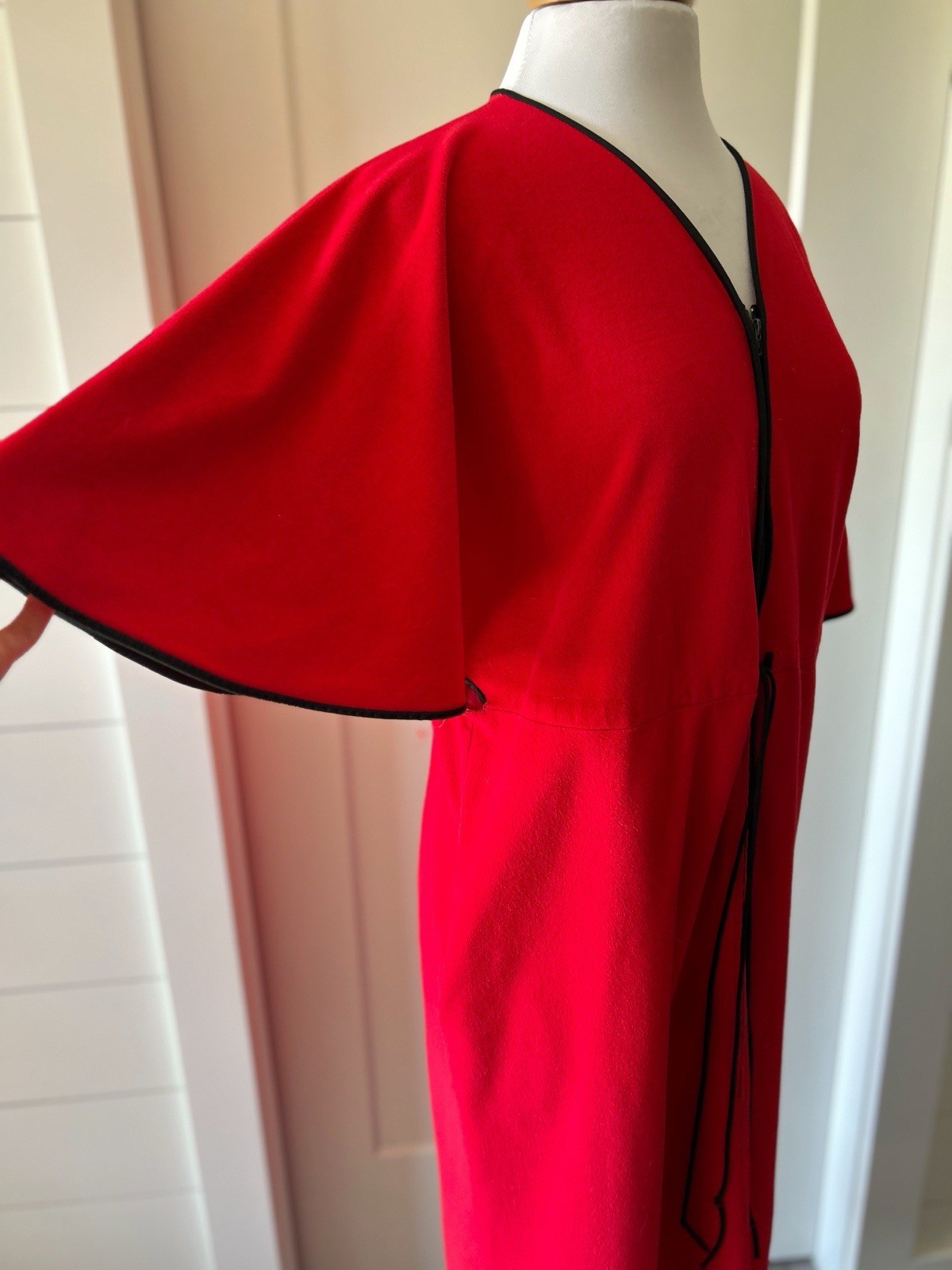 Vintage Vanity Fair Red Fleece House Dress 1970s Butterfly Sleeve 
