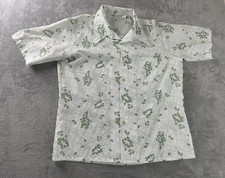 VINTAGE 50s 60s Island Casual Hawaiian Shirt Mens Large Polyester Green Floral
