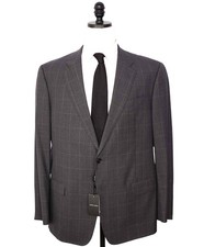  3,095 GIORGIO ARMANI - Gray Plaid Super 160's Wool Suit - 48R
