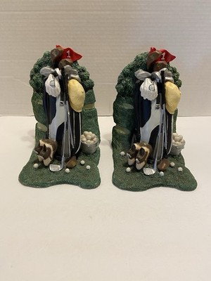 Figi Graphics 1992 PAIR of Resin Golf Bookends Caddy Bag Hat Shoes Golf Balls
