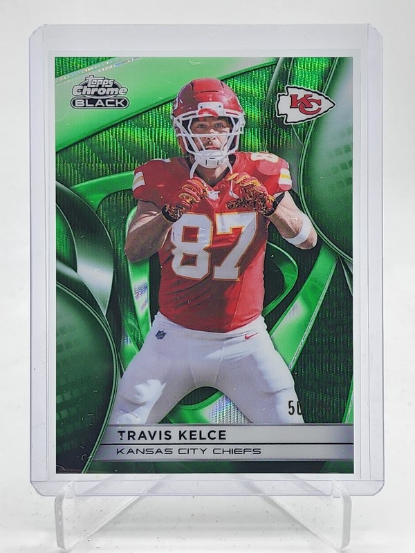 TRAVIS KELCE 2025 TOPPS CHROME BLACK GREEN WAVE REFRACTOR /50 #52 CHIEFS Q7485