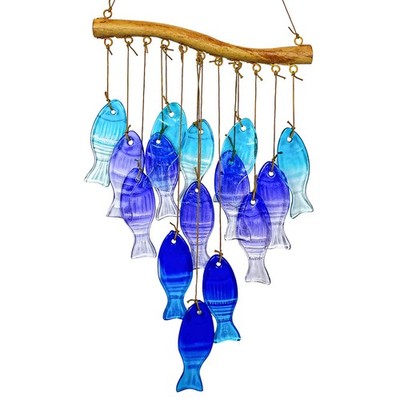 Kenpiko Sea Glass Wind Chime, Fish Shape Glass Windchime for Outside, Indoor