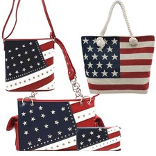Diag American Flag Purse Set Tote Bag Patriotic Handbag Crossbody Bag Wallet RD